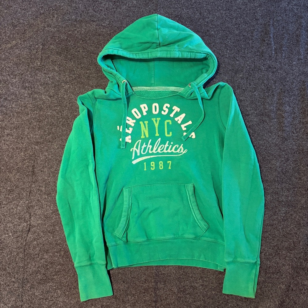 Aeropostale Womens NYC Athletics 1987 Graphic Hoodie Green XL